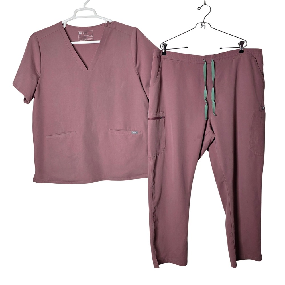 FIGS Technical Collection Scrub Set XXL/P Mauve Pink V-Neck Top & Cargo Pants